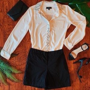 Karen Kane Cream Dress Shirt with Faux Snake Skin